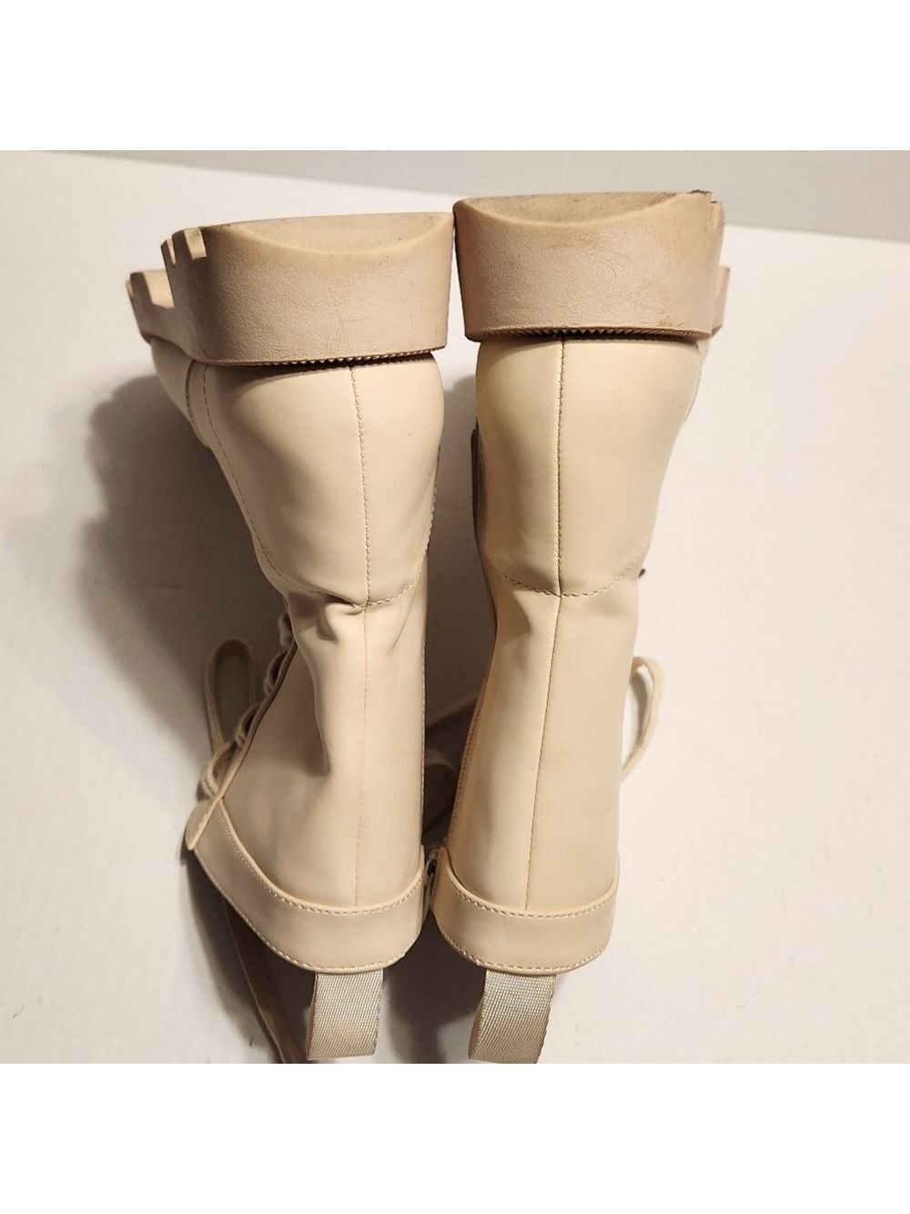 Faux Leather Lace Up Platform Ankle Combat Boots Cream Size 8 - Picture 6 of 11